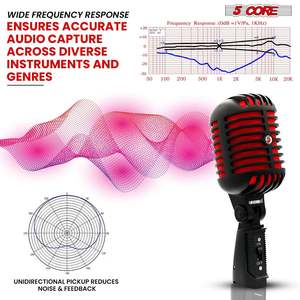 5Core Vintage <b>Microphone</b> Classic Dynamic Professional XLR <b>Studio</b> Retro Style Mic BLACK RED - Product Image 3