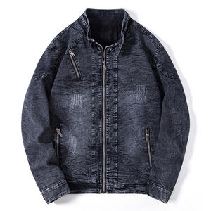 Veste en jean classique décontractée pour homme, coupe slim, avec col montant enduit, logo frontal et fermeture éclair de haute qualité, collection automne 2026, style vintage - Product Image 4