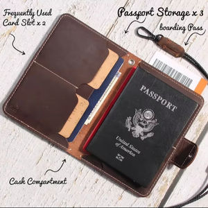 Handmade Genuine Leather <b>Family</b> <b>Passport</b> <b>Wallet</b> with Custom Monogram Button Closure Vintage Style RFID Blocking LFPH-0028 - Product Image 1