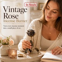Brûleur d'encens vintage en forme de rose, support d'aromathérapie, décoration florale pour la maison, stylisation de bureau