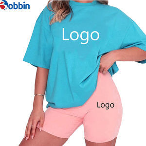 Conjunto de Camiseta y Pantalones Cortos de Algodón de Alta Calidad, Estilo Holgado con Hombros Caídos, Unisex, con Logotipo Personalizado, Ropa Urbana para Mujer, Conjunto Deportivo de 2 Piezas - Product Image 3