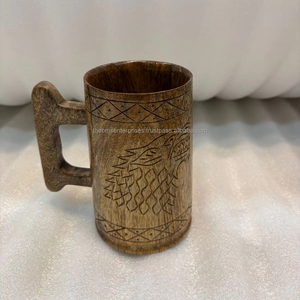Jarra de Cerveza Vikinga de Madera con Grabado, Jarra de Madera Tallada a Mano para Fiestas de Lujo - Product Image 3