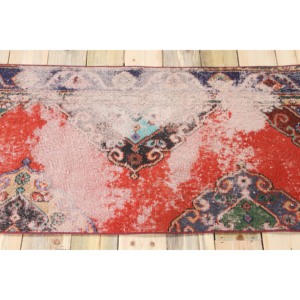 Alfombra Turca Vintage de 2.1x4.3 pies (65x130 cm), Alfombra de Lana Roja con Diseño Geométrico - Product Image 3