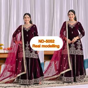 Venta al por mayor de alta calidad de terciopelo puro viscosa superior Sharara con Red Dupatta con diseño elegante para la fiesta de la mujer y la función de desgaste - Product Image 2