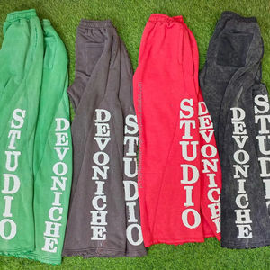 Custom Men's Lightweight Sweatpants <b>Vintage</b> Distressed Embroidery Patch Baggy Casual Flared <b>Pants</b> Multi-Color Streetwear Cut Sew - Product Image 1