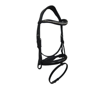 Bridon anatomique confortable pour cheval en cuir rembourré avec garniture argentée et décorations fantaisie, durable, Fab International FB-LB-082 - Product Image 1