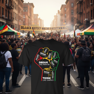 Camiseta promocional negra para hombre Power Fist Hand History Month - Product Image 3