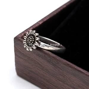 Anillo de Plata de Ley 925 con punta ajustable de girasol, joyería hecha a mano de diseñador, con diseño de flores, para regalo - Product Image 4
