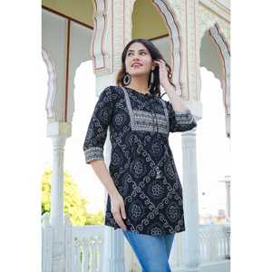 Chemisiers et chemises Kurta droits Bandhani en coton mélangé confortable pour femmes - Product Image 2