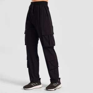 Pantalones Cargo Casuales de Otoño, de Cintura Alta y Media, Pierna Ancha, Transpirables, de Lona Tejida, Color Negro Lavado, Estilo Utilitario - Product Image 3