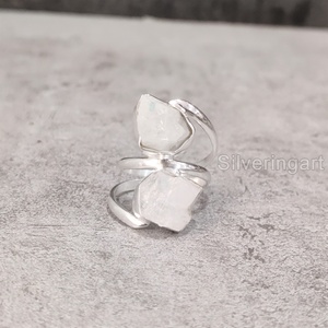 Joyería de piedra en bruto, anillo para mujer, piedra lunar arcoíris Natural, piedra preciosa en bruto, piedra natal de junio, joyería de 2 piedras, anillo de Plata de Ley 925 - Product Image 4