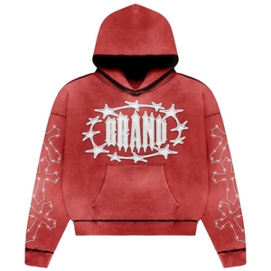 Diamantes de imitación Foodie Men Sun Fade Distressed Boxy Cropped Rhinestone Hoodie Custom Heavy Weight Fabric - Product Image 6
