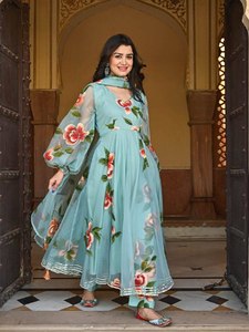 DESIGNER PARTY WEAR HEAVY ORGENZA DIGITAL <b>PRINT</b> GOWN WITH DUPATTA - Product Image 2