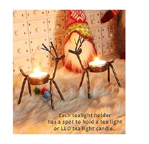 CHRISTMAS METAL DEER SHAPE <b>TEALIGHT</b> CANDLE <b>HOLDER</b> WITH GLASS Christmas Reindeer <b>Tealight</b> Candle <b>Holders</b> - Product Image 1
