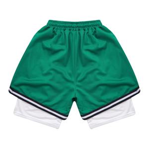 Pantalones cortos de baloncesto verdes para hombre con capa inferior blanca, ribete blanco y negro, transpirables, de secado rápido, ropa deportiva para entrenamiento en el gimnasio - Product Image 2