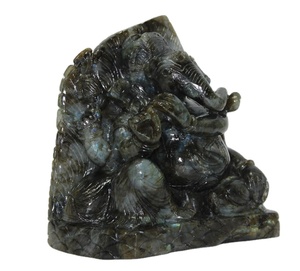 Sculpture de Ganesha en labradorite sculptée à la main par Rudra Gems, pierre de guérison en cristal de Delhi - Product Image 2