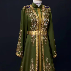 Bordado de diseñador Zari con piedra elegante embellecida, Dabka, trabajo de perlas en hermoso caftán verde y velo para boda = 2025 - Product Image 1