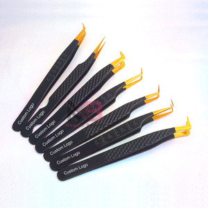 Agarre de diamante recubierto de Color negro mate punta Lisa puntas doradas pinzas de extensión de pestañas antimagnéticas de 10mm de longitud japonesas - Product Image 6