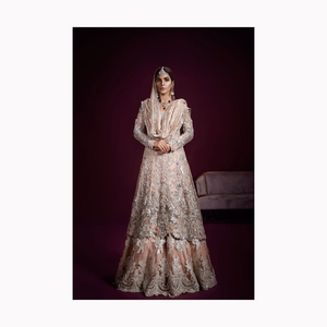 Robe de mariée en soie de luxe personnalisée 100cm élégante robe de mariée de grande taille avec broderie en cœur et dentelle style pakistanais - Product Image 1