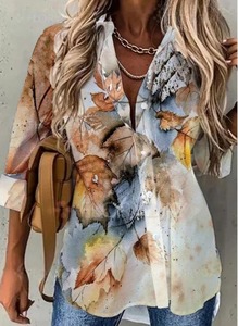 เสื้อ3D แฟชั่นผ้าชีฟองพิมพ์ลายกุหลาบเสื้อแบบสวมหัวของผู้หญิงเสื้อเบลาส์คอเสื้อแต่งระบายแขน3/4 2025ฤดูใบไม้ผลิฤดูร้อน - Product Image 5