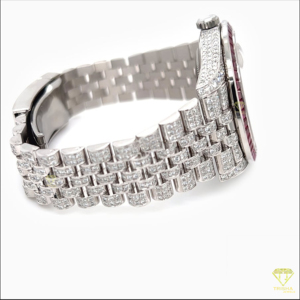 Cao Cấp Bezel Đá Bạc Màu Hồng Quay Số Moissanite Kim Cương Cổ Tay Xem Ngày Tính Năng Sang Trọng Cơ Khí Phong Trào Glass Ấn Độ Nhà Cung Cấp - Product Image 2