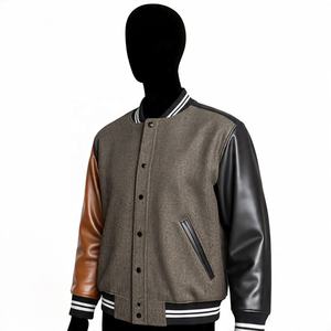 Fabricant OEM, veste universitaire en toile teintée de baseball, manches en cuir, saison d'hiver, broderie en chenille, veste universitaire personnalisée - Product Image 4