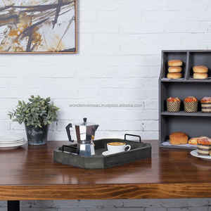 ถาดเสิร์ฟทรงสี่เหลี่ยมผืนผ้าด้ามไม้มะม่วงและที่จับเหล็กสีดำดีไซน์ใหม่จากต่างประเทศ - Product Image 3