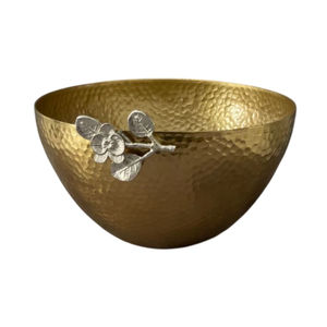 Bol en métal martelé doré de qualité exclusive avec accent floral Nouveau design moderne Vaisselle écologique Bol de service au chocolat - Product Image 1
