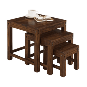 Ensemble de 3 tabourets Jodhpur en bois massif au design traditionnel élégant pour meubles de salon à la maison - Product Image 2