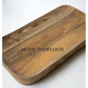 Bandeja o plato de madera de mango natural en tamaño pequeño mediano y grande con platos y platos de cúpula de vidrio Utensilios de cocina de diseño único - Product Image 3