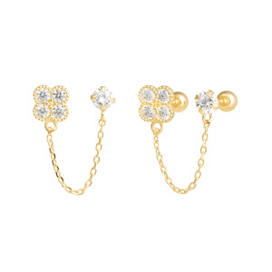 Orecchini da donna alla moda in oro 14k Fine orecchini per festa a catena cerchio fiori zirconi Piercing cubico regali all'ingrosso K-gioielli - Product Image 2