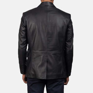 Blazer en cuir noir Daron à motif imprimé, fermeture double et simple boutonnage, longueur longue, grande taille - Product Image 6