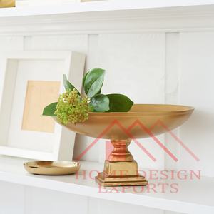 Base de piédestal en forme de service pour fruits et salade bol de riz en laiton fini antique bol de finition d'or brut de luxe avec rond - Product Image 2