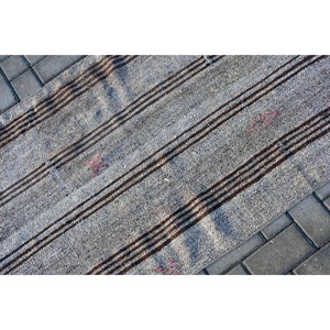 Tapis turc vintage, tapis Kilim 2,9x5,4 pieds, tapis en laine Ikat gris - Product Image 5