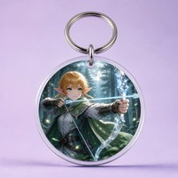 Porte-clés en acrylique Elfe Archange de la Lune 50mm, Pendentif artistique Forêt Fantastique, Vente en gros, Artwork gratuit, Fabrication sur mesure