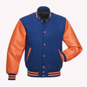 Veste de baseball extérieure fabricant vente en gros veste universitaire en coton rembourré personnalisé collège bleu avec manche en cuir pour hommes - Product Image 1