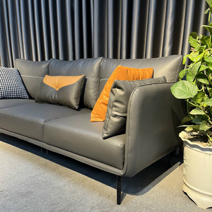 Contemporary 3-Seat Square <b>Sofa</b> with Genuine Leather Upholstery Faux Leather Cushions Iron Legs (SFB68058) - Product Image 4