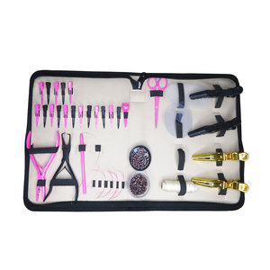 Prix de gros Outils d'extension de cheveux pour le travail en salon Petits clips avec perles Ciseaux avec étui en cuir Kit - Product Image 1
