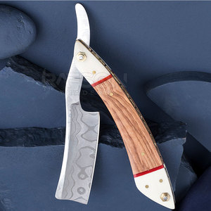 Maquinilla de afeitar reutilizable para hombre con hoja de Damasco recta de acero inoxidable para cara, cuerpo, bikini, axilas, mango de madera - Product Image 6