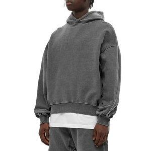 Vente en gros 100% coton Warm Up Vintage Wash surdimensionné goutte épaule courte Boxy sweat à capuche pull style hommes sweat à capuche avec logo personnalisé - Product Image 1