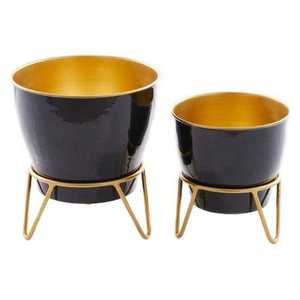 Ventana de escritorio Otro lugar Macetas decorativas únicas Maceta pequeña para macetas de hierro con flores favoritas Set con soporte de madera de acacia - Product Image 3