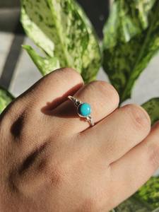 Anillo turquesa S925 plata esterlina redondo 5mm Boho promesa anillo hecho a mano minimalista joyería para mujer regalo proveedor al por mayor - Product Image 2