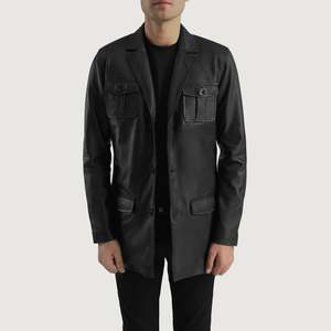 Blazer de piel de oveja semianilina negra Ray Cutler con forro acolchado de poliéster y cuatro bolsillos exteriores - Product Image 1