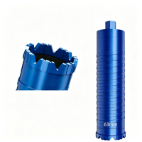 Foret diamanté humide 63 mm de qualité industrielle à paroi mince refroidi par eau pour béton armé, installation AC et mur en ciment