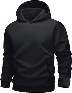 Sweat à capuche noir uni pour homme, streetwear surdimensionné, molleton épais, sweat à capuche décontracté - Product Image 1