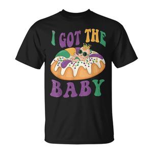 Camiseta de anuncio de embarazo con diseño de pastel del Rey de Mardi Gras para bebé, para nuevos padres - Product Image 1
