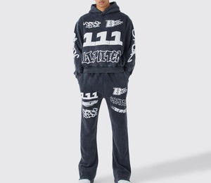 Streetwear Custom <b>Tracksuit</b> for Men Puff Print 2 Piece Set Flared Sweatpants Jogger and Hoodies Set Men's Sweat Suit - Product Image 1