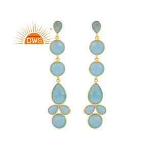 Último diseño Plata de Ley 18K Chapado en oro Natural Aqua Calcedonia Piedra preciosa Cuelga Pendiente Demi Joyería fina Fabricante - Product Image 1
