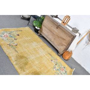 Alfombra de lana amarilla de 3,9x6,6 pies Vintage, alfombra turca clásica de área grande, patrón de retazos de látex para sala de estar, pasillo para adolescentes - Product Image 4
