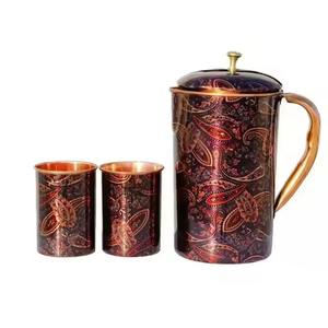 Pure Copper <b>Jug</b> <b>With</b> <b>Lid</b> & Copper Glass Set for Serving <b>Water</b> Home Kitchen Use - Product Image 4